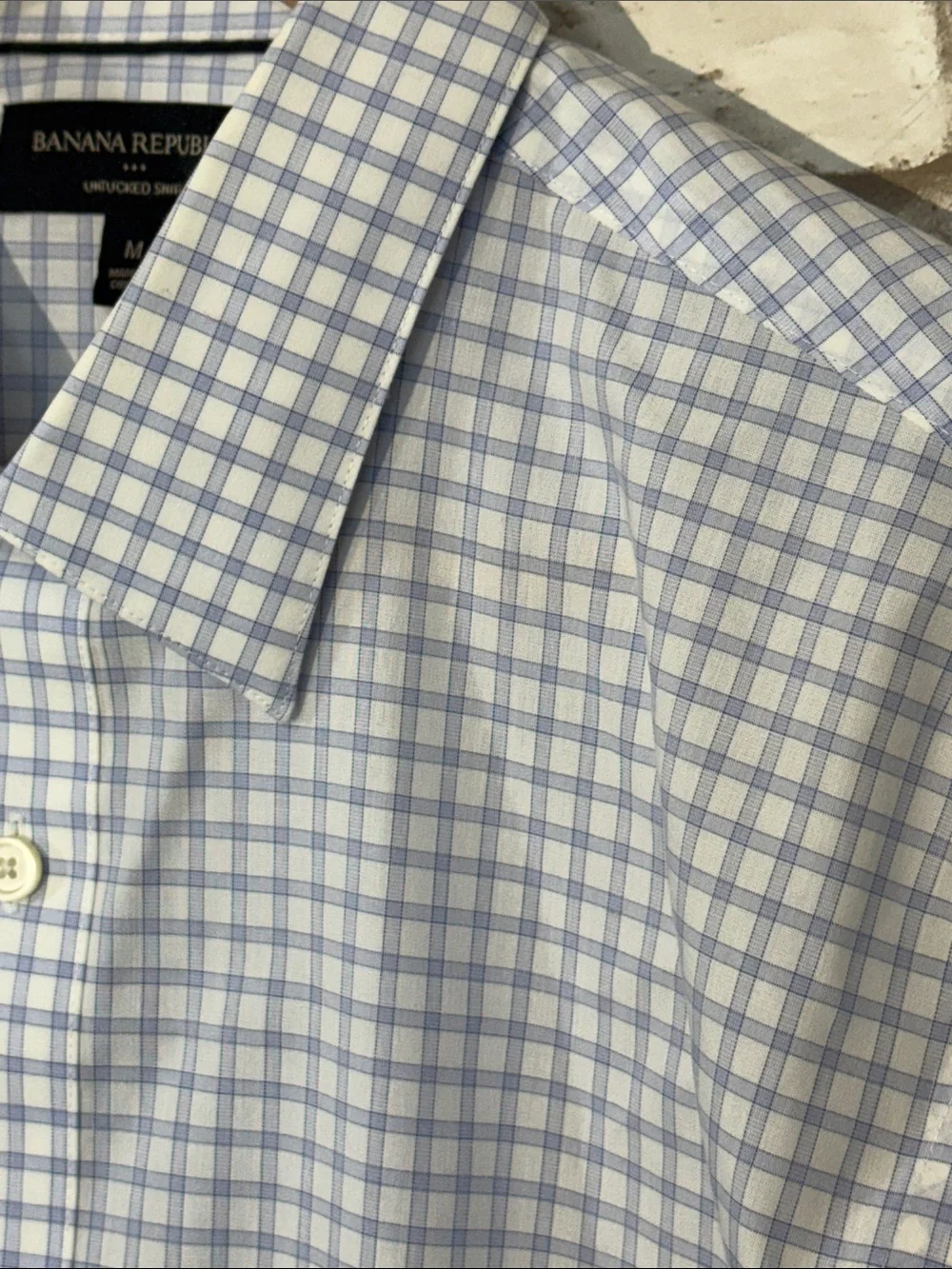 Banana Republic untucked Light Blue Micro Check Dress Shirt